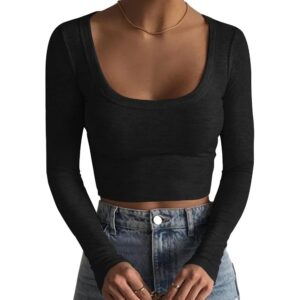 Dame Neck langærmet ribbet Slim Fitted Casual Basic cropped top