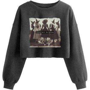 Cropped sweatshirt efterår Halloween Vintage print Lantern langærmet pullover Spooky Season sweatshirt