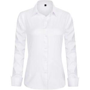 Dame Dress Shirts langærmet med knapper Wrinkle-Free Business Casual Office Work bluse
