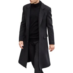 Herre Casual trenchcoat frakke Slim Fit Notched Collar Long jakke Overcoat Single Breasted Pea frakke wih Pockets