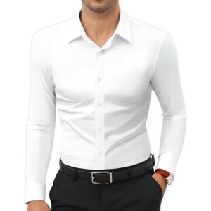 Herre Dress langærmet Slim Fit Dress for Herre Muscle Fit Wrinkle Free med knapper-down skjorte