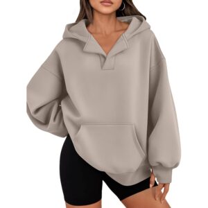 Trendy Queen Dame oversize V Neck hoodie with Thumb Hole pullover sweatshirt Y2k Clothes efterår mode outfit 2025