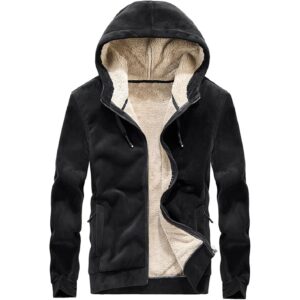 Herre vinter Sherpa Lined hoodie med lynlås sweatshirt Heavyweight varm fleece Jacket with Pockets