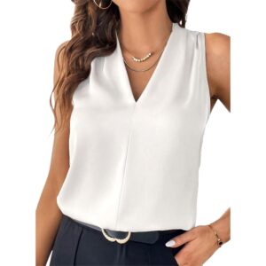Dame Pleated V-hals Casual ærmeløs Summer Basic Vest bluse