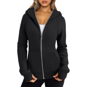 Trendy Queen Dame med lynlås hoodie fleece jakke oversize sweatshirt efterår mode outfit striktrøje vinter Clothes