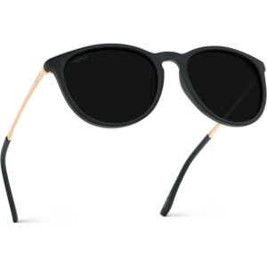 Dame runde solbriller with polariserede UV400 Protection, Trendy Retro Designer