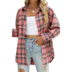 Dame med knapper Flannel Shirts langærmet Plaid Shackets Business Casual bluse
