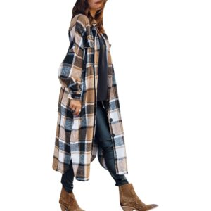 Dame Fall Flannel Plaid Shacket Jacket oversize med knapper Long Jacket bluse