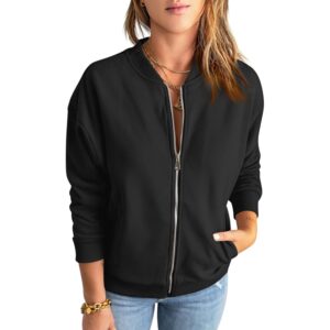 Dame med lynlås sweatshirt Jackets langærmet Casual Loose Outwear with Pockets