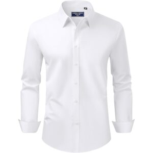 Herre Regular Fit Stretch Stain Shield langærmet Solid Business Wedding med knapper-down skjorte