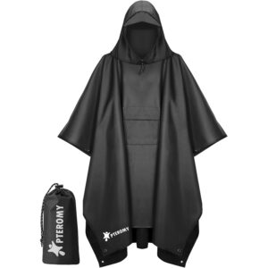 Herre med hætte Rain Poncho for Adult with Pocket, vandtæt letvægts Unisex regnjakke for Hiking Camping Emergency jakke