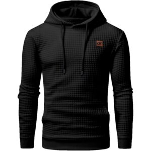 Herre pullover hoodie Plaid Jacquard langærmet Drawstring Hipster Casual Hooded sweatshirt with Kanga Pockets