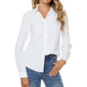 Dame Stretch med knapper langærmet Soft Basic Wrinkle Free Work Business Formal Casual bluse