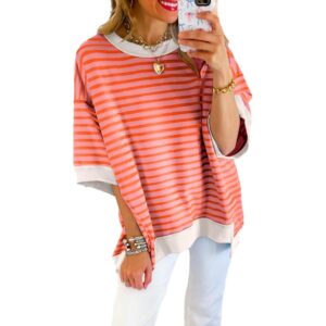 Dame Tops Casual Short Sleeve sweatshirt rund hals Striped Shirt pullover T Shirts Loose Blouses