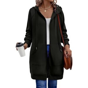 Med lynlås hoodie langærmet Long Tunic sweatshirt oversize fleece Casual 2025 efterår jakke Coat with Pocket