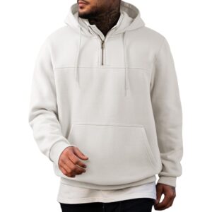 Herre Casual Cotton hoodie Drawstring Quarter med lynlås pullover sweatshirt