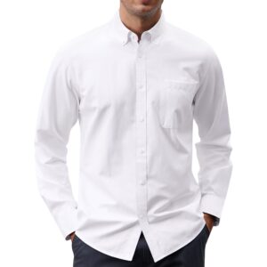 Herre oxford Solid Casual med knapper-down krave langærmet Dress with Pocket skjorte