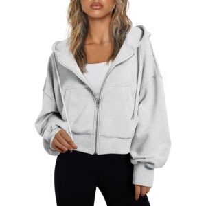 Trendy Queen hoodie for Dame Full med lynlås Cropped sweatshirt jakke Casual Comfy Gym top efterår outfit vinter Clothes 2025