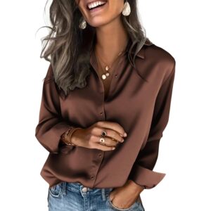 Dame satin for Dame silke med knapper Shirts langærmet Business Casual bluse