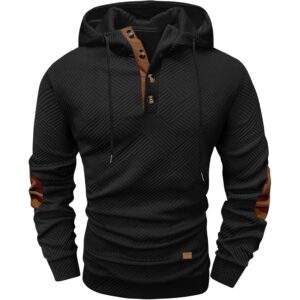 Herre hoodie pullover Casual langærmet Stand sweatshirt Thermal Drawstring Button pullover