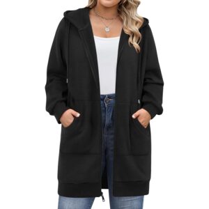 Dame plus size med lynlås hoodie langærmet Tunic sweatshirt Long fleece hoodie jakke with Pockets