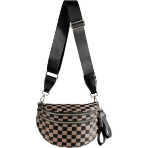 Dame crossbody taske Bum taske for Dame,Spacious Checkered pung Fanny Packs Belt