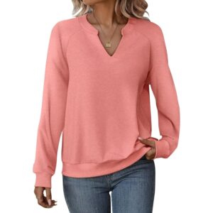 Dame Casual langærmet V Neck sweatshirt Cute Loose Fit Lightweight pullover Tops