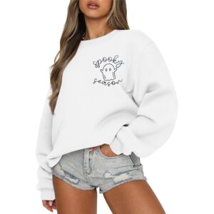 Sweatshirt Dame sød Spooky Season sweatshirt Ghost efterår broderi striktrøje pullover top hoodie