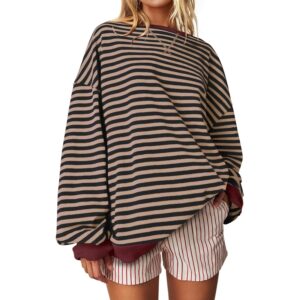 Dame oversize Striped rund hals sweatshirt langærmet Color Block pullover Tops Casual Loose Workout Shirt