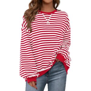 Dame Striped oversize sweatshirt Color Block Crew Neck langærmet Casual Loose pullover Top Y2K Clothes