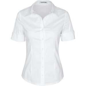 Dame med knapper Shirts Tailored kortærmet Basic Simple Stretch Wrinkle Free Formal Work bluse