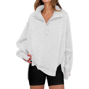 Sweatshirt oversize Casual Loose Button Up Henley pullover Top High Low Split 2025 efterår mode Outfits