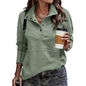 Dame sweatshirt Casual langærmet Lightweight sweatshirt Button Loose pullover Tops