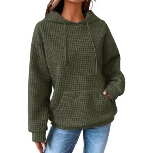 Dame hoodie Casual langærmet Drawstring Waffle pullover top Loose Hooded sweatshirt with Pocket