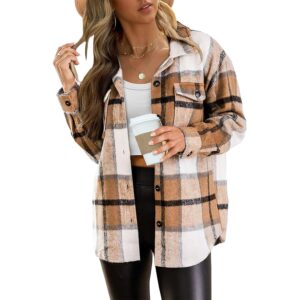 Dame Fall Outfits Fashion Clothes Shackets Flannel Plaid med knapper langærmet Shirts Jackets bluse