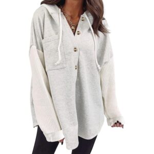 Oversize sweatshirt for Dame Loose Fit Casual langærmet Button Hooded sweatshirt hoodie with Pocket