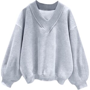 Dame V Neck oversize sweatshirt Casual Drop Shoulder langærmet pullover Tops