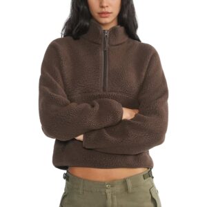 Dame fleece sweatshirt cropped Half med lynlås Fuzzy varm Sherpa pullover Varsity Jackets with med lynlås Pockets