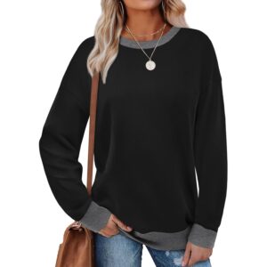Sweatshirt for Dame rund hals langærmet Loose Fit Tops Color Block Ribbed Trim mode 2025