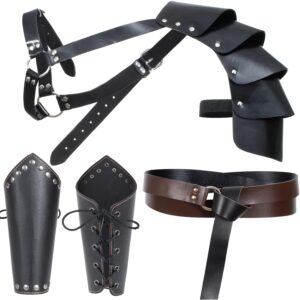 Herre Medieval Knight Leather Belt Shawl Men Renaissance Half Shoulder Cape Scarf Buckle Bracers Retro Accessories(Type2) bælte