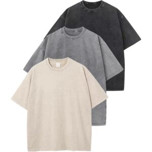 Herre 3 Pack Herre oversize T Vintage Loose Fit kortærmet Casual Streetwear Baggy Washed Unisex Tops skjorte