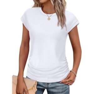 Dame Summer Trendy 2025 Ruched Cap kortærmet Tshirts Shirts Crew Neck T Shirts Fashion top