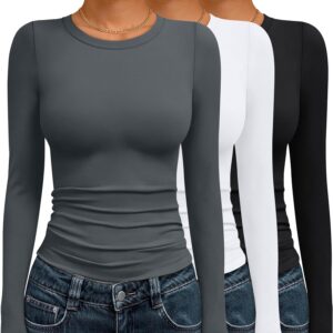 Dame 3 Pack Dame langærmet T Shirts Fall Fashion Basic Going Out cropped Slim Fitted Winter Clothes 2025 top