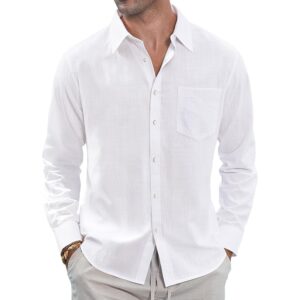 Herre hør Casual med knapper-down langærmet Solid krave Summer Beach with Pocket skjorte