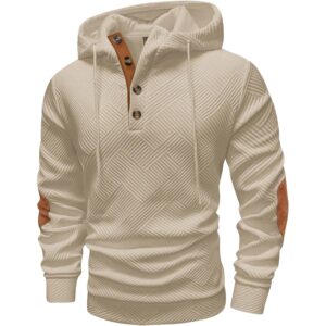 Herre mode pullover hoodie langærmet Thermal Drawstring Button Texture Hooded sweatshirt