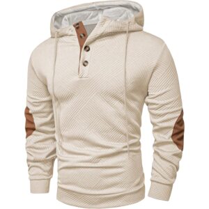 Herre hoodie efterår Casual Cotton Textured langærmet Half Button pullover Hooded sweatshirt