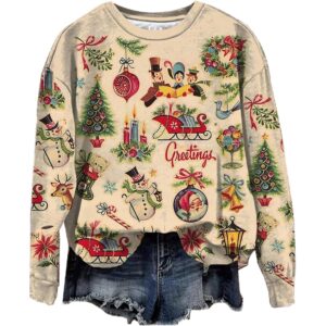 Dame Christmas Cartoon Fun Gift Casual sweatshirt Xmas Novelty Christmas Light Casual pullover efterår sweatshirt