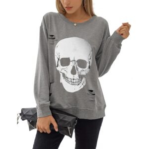 Sweatshirt Skull print T Shirts langærmet pullover Tops Gothic efterår Clothes 2025