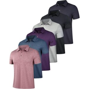 Herre 6 Pack Herre Polo Performance kortærmet Golf Moisture Wicking Athletic Casual Collared skjorte