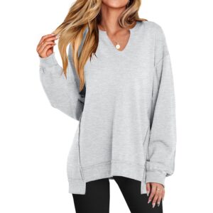 Oversize sweatshirt langærmet Tunic Shirts V Neck Loose pullover Tops 2025 Trendy efterår Teenagere Outfit